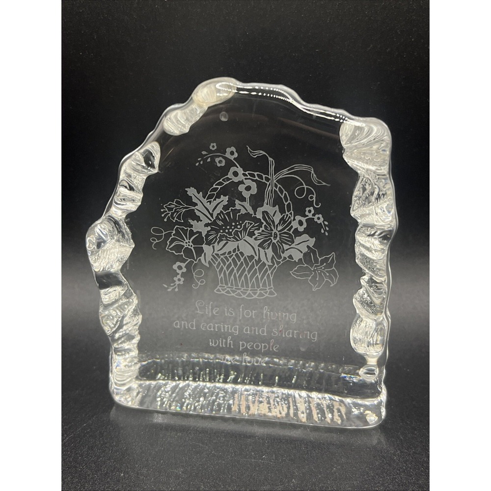 1976 Hallmark Little Gallery Lead Crystal Paperweight 'Life Is For Living' Vtg